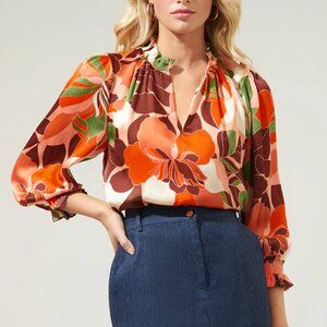 SUGARLIPS Women's Size Small Gilda Rodeo Split Neck Satin Blouse Retail $70.00